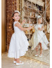 Ivory Satin Double Layer Skirt High Low Flower Girl Dress